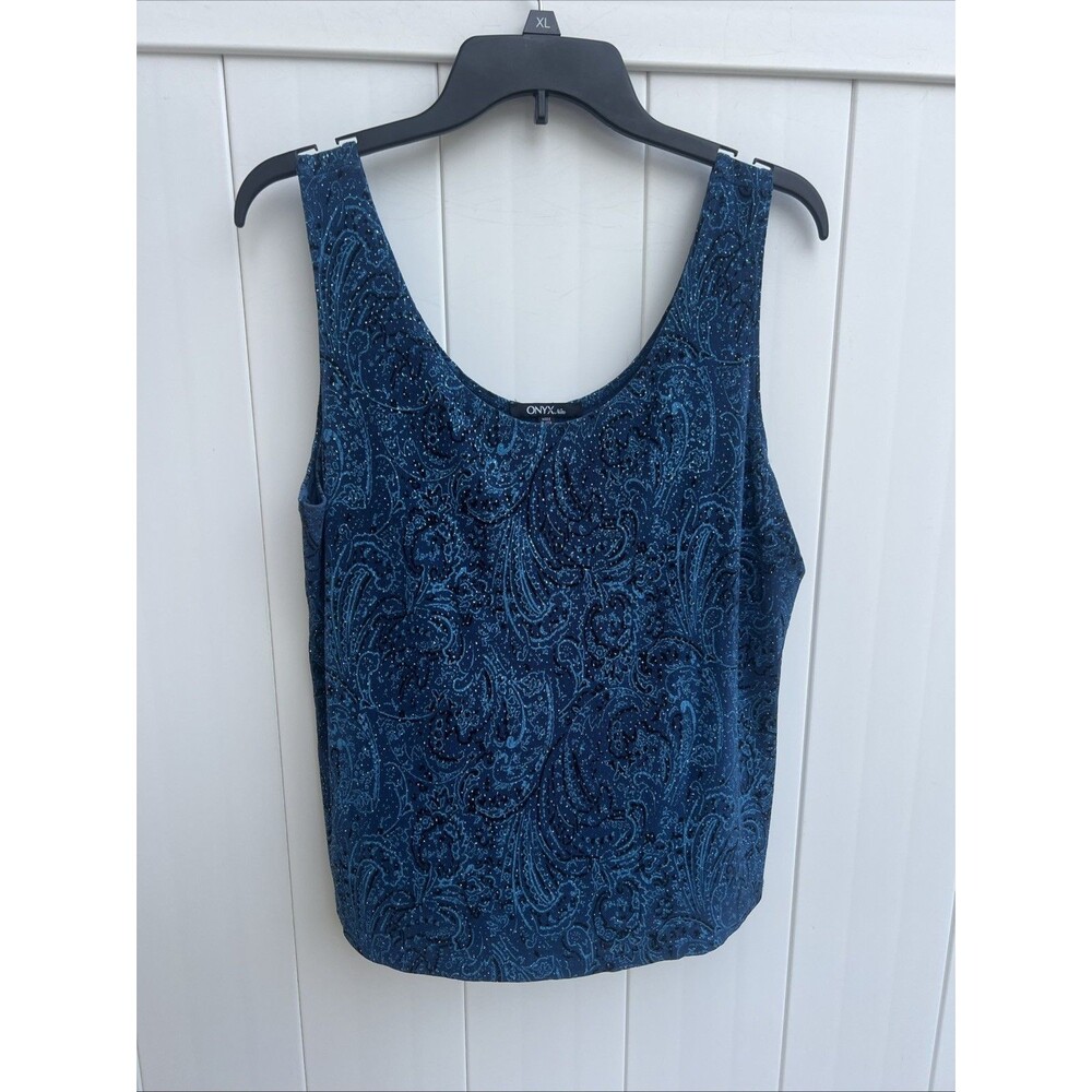Onyx Nite Top Women’s XL USA Blue Sparkles Paisley Sleeveless Stretch